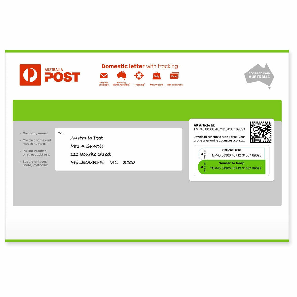 Domestic Letter with Tracking Prepaid Envelope Medium – 1000 Pack RRP $6320