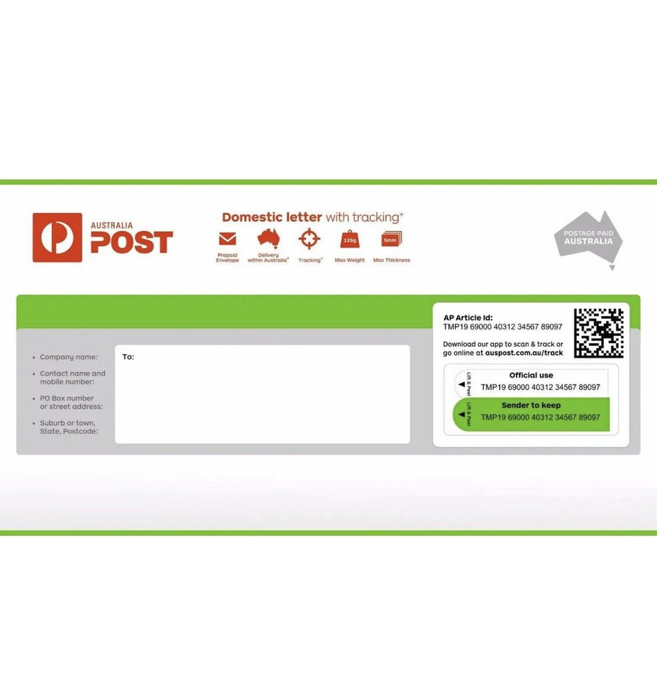 Domestic Letter with Tracking Prepaid Envelope Small – 1000 Pack RRP $4600