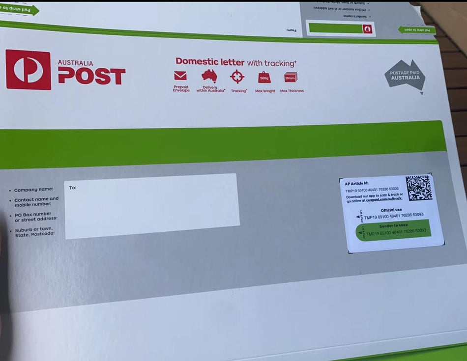 Domestic Letter with Tracking Prepaid Envelope Large – 100 Pack RRP $792