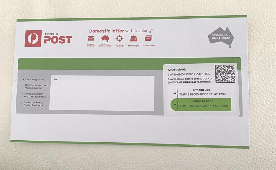 Domestic Letter with Tracking Prepaid Envelope Small – 100 Pack RRP $460