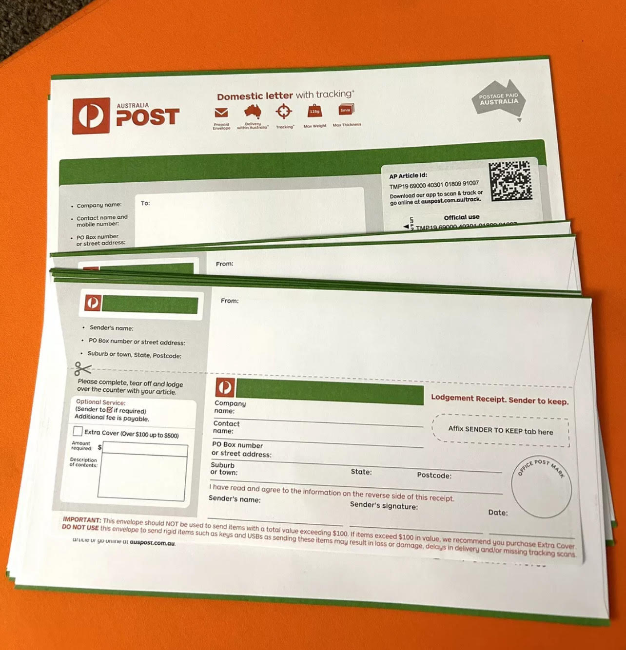Domestic Letter with Tracking Prepaid Envelope Small – 100 Pack RRP $4